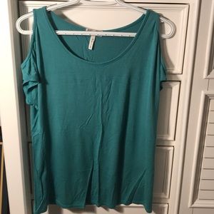 Teal open shoulder short sleeve T-shirt